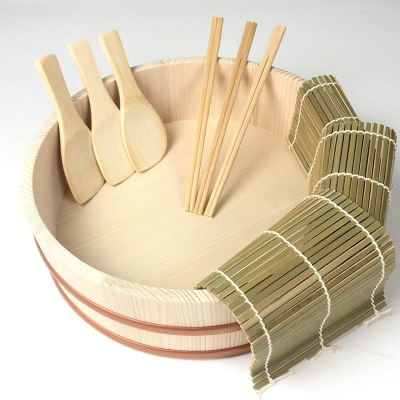 寿司桶 手巻き寿司セット 天然木 幅30×奥行30×高さ8.8cm 約4個 プラスチック鍋 日本製